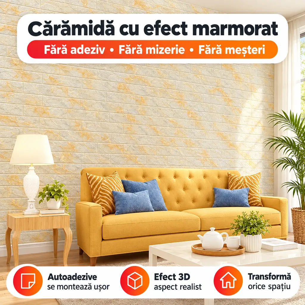 Tapet 3D autoadeziv cărămidă cu efect marmorat T59-V2 în living