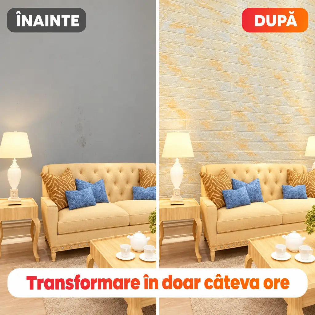 Înainte și după montaj tapet 3D T59-V2 în dormitor
