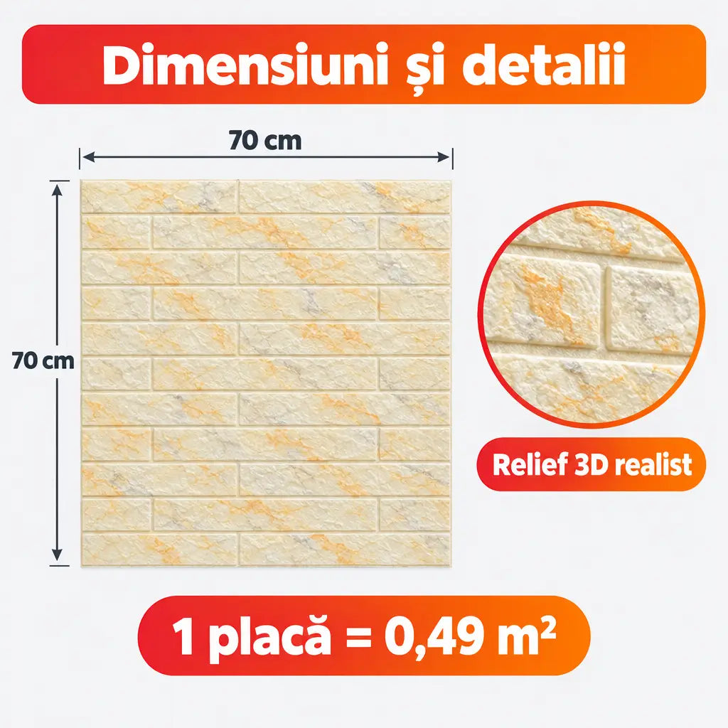 Dimensiuni placă tapet 3D T59-V2 70x70 cm, 0,49 m²