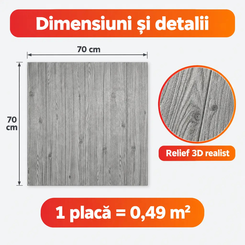 Dimensiuni placă tapet 3D TG-021 70x70 cm, 0,49 m²