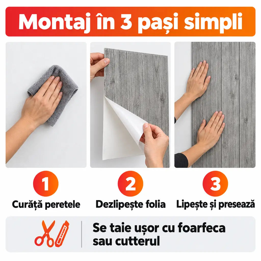 Montaj tapet 3D autoadeziv în 3 pași simpli