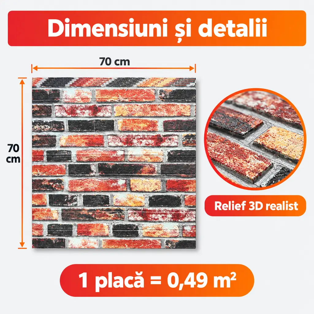 Dimensiuni placă tapet 3D T86 70x70 cm, 0,49 m²