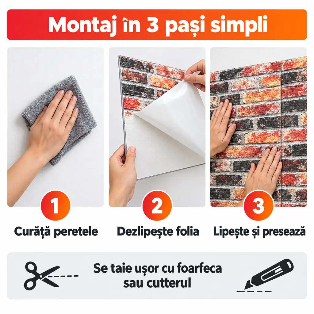 Montaj tapet 3D autoadeziv în 3 pași simpli