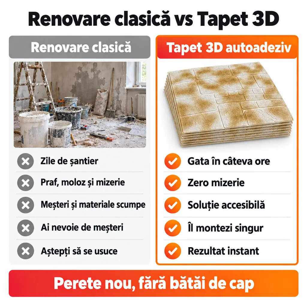 Renovare clasică vs tapet 3D autoadeziv