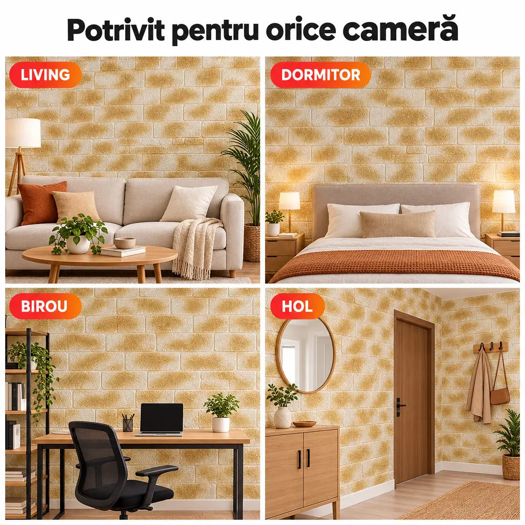 Tapet 3D cărămidă potrivit pentru living, dormitor, birou și hol
