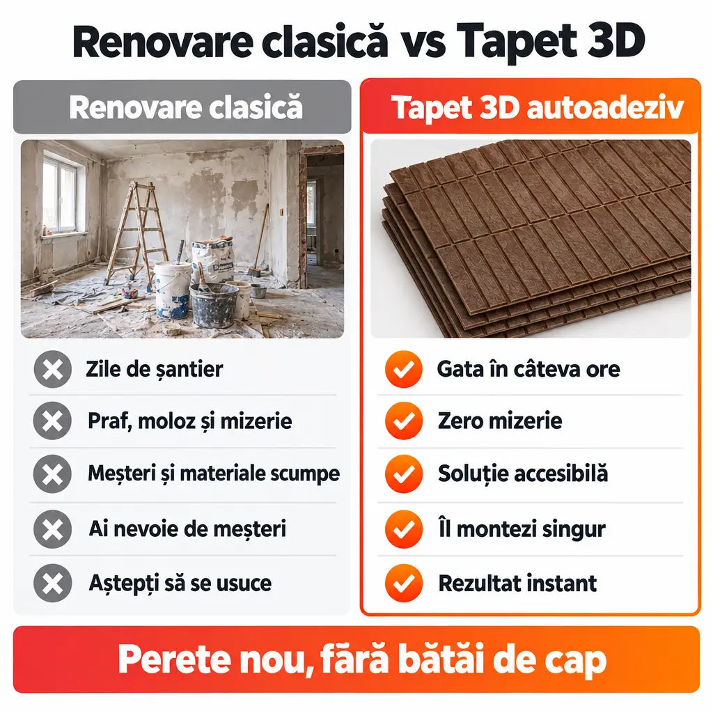 Renovare clasică vs tapet 3D autoadeziv