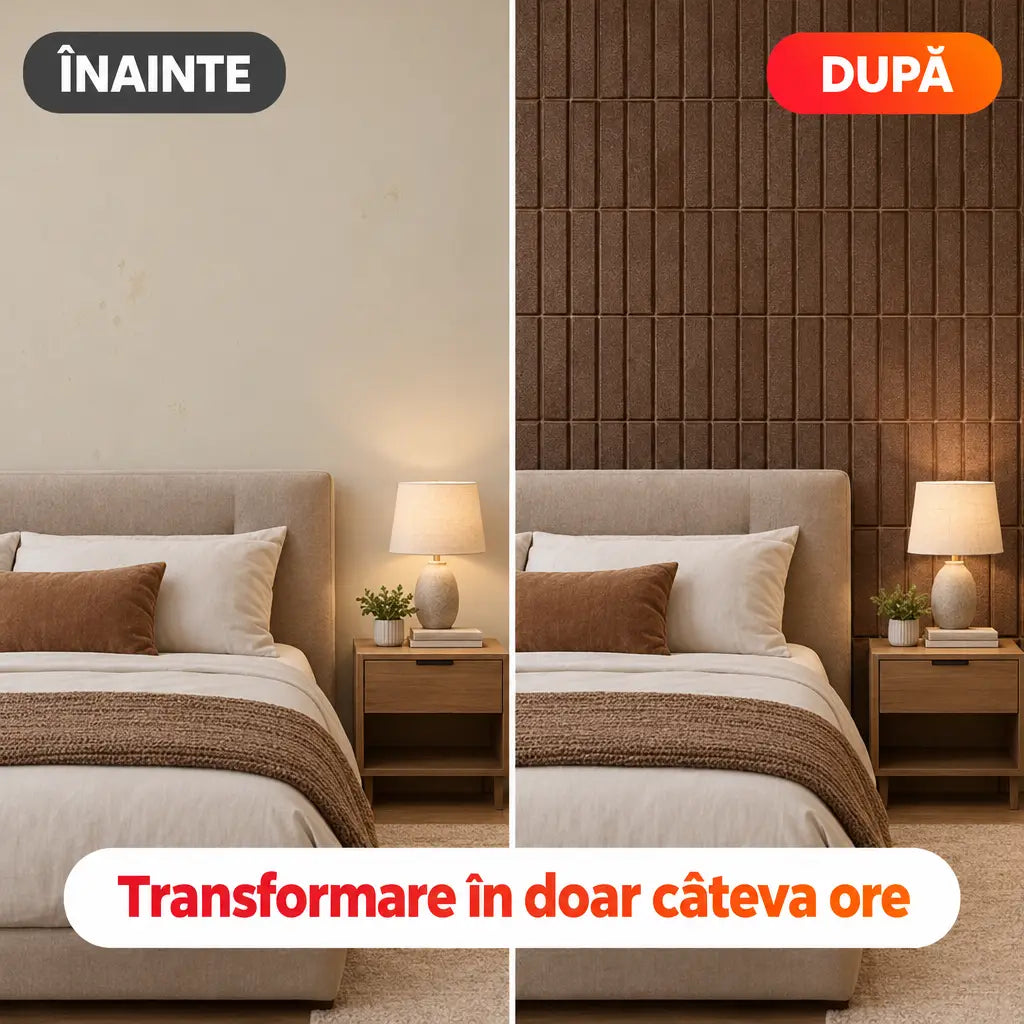 Înainte și după montajul tapetului 3D dreptunghiuri maro
