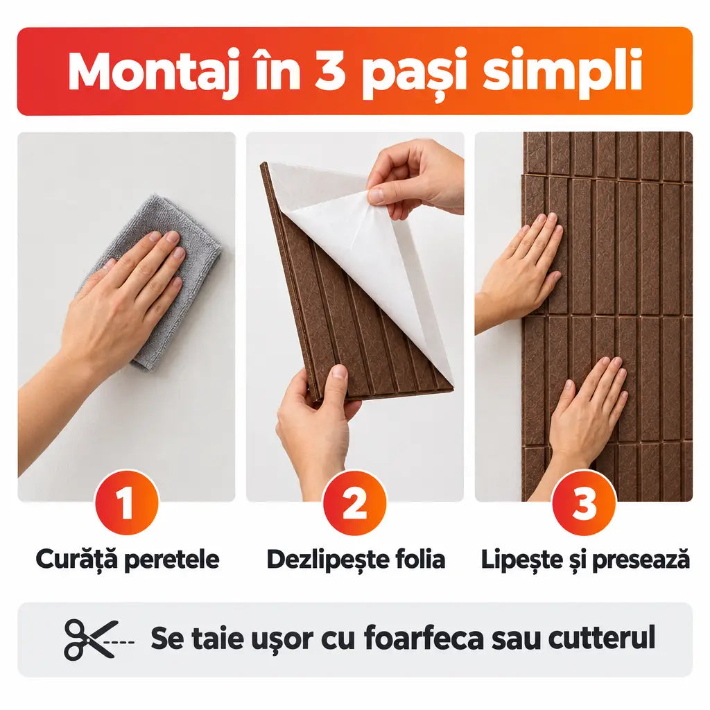 Montaj tapet 3D autoadeziv în 3 pași simpli