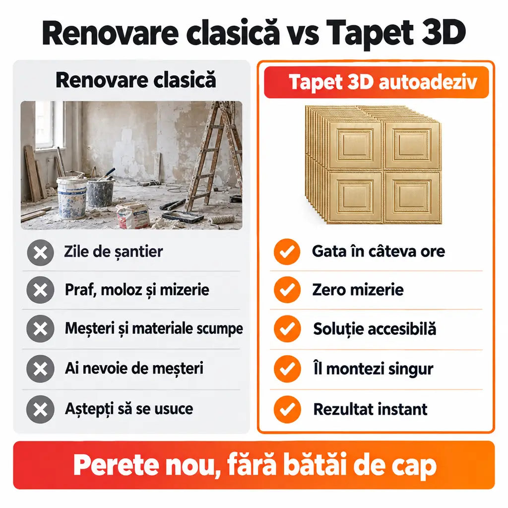 Renovare clasică vs tapet 3D autoadeziv
