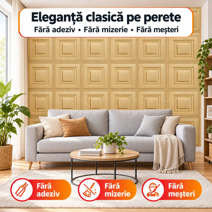 Tapet 3D Autoadeziv Model Pătrate, Auriu – imagine 2