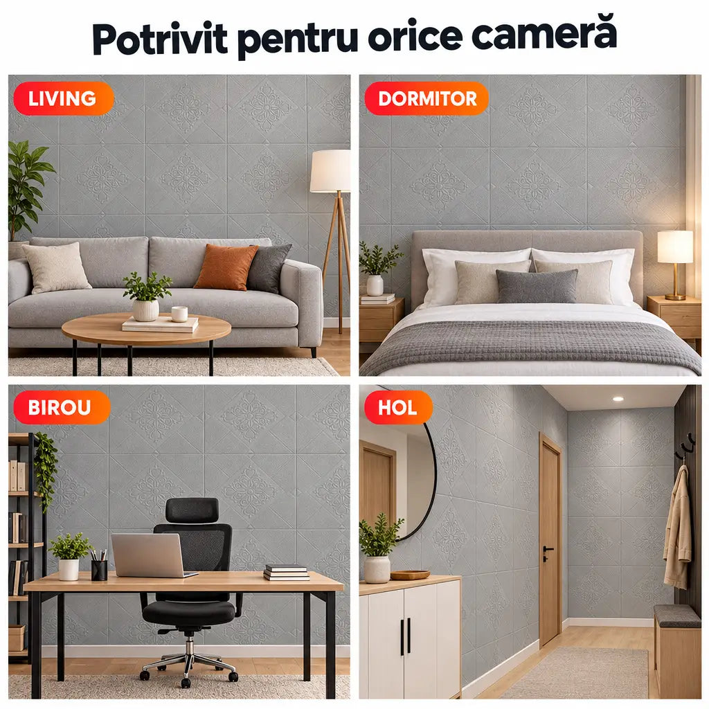 Tapet 3D gri potrivit pentru living, dormitor, birou și hol