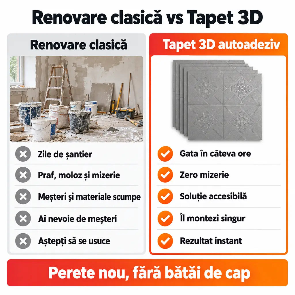 Renovare clasică vs tapet 3D autoadeziv