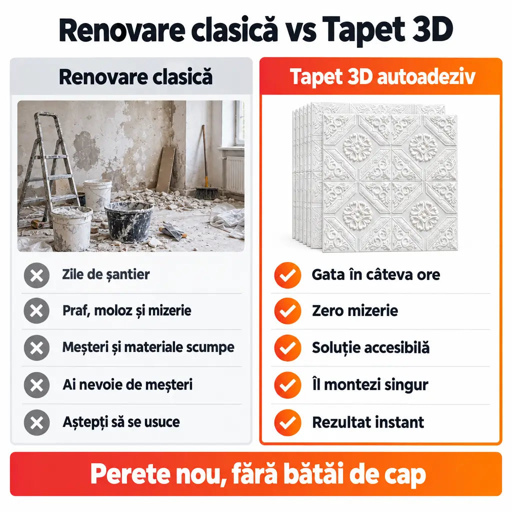 Renovare clasică vs tapet 3D autoadeziv