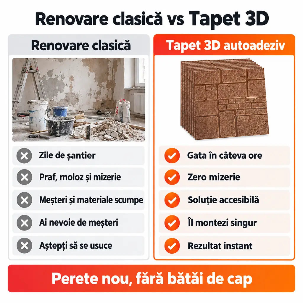 Renovare clasică vs tapet 3D autoadeziv