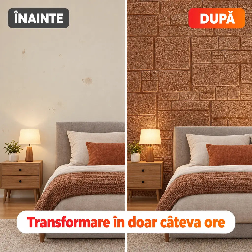 Înainte și după montajul tapetului 3D cărămidă maro