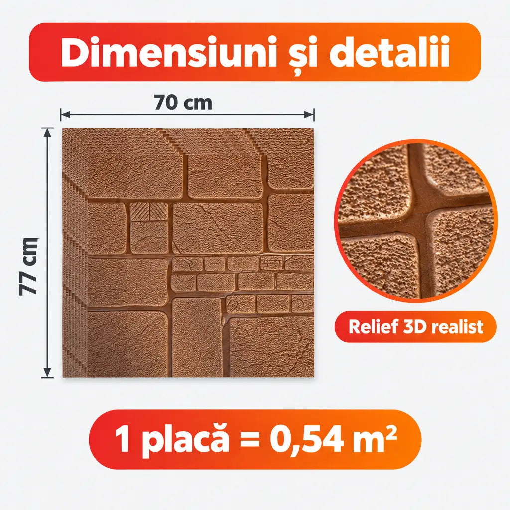 Dimensiuni placă tapet 3D TG-003: 70x77 cm, 0,54 m²