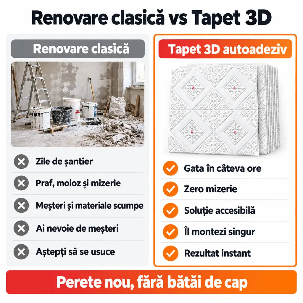 Renovare clasică vs tapet 3D autoadeziv
