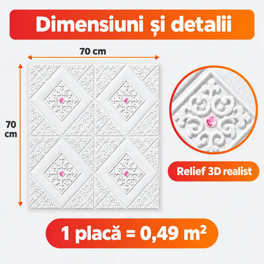 Dimensiuni placă tapet 3D romburi roz: 70x70 cm, 0,49 m²