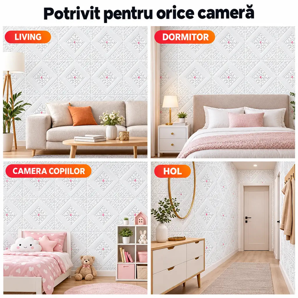 Tapet 3D cu diamante roz potrivit pentru living, dormitor, camera copiilor și hol