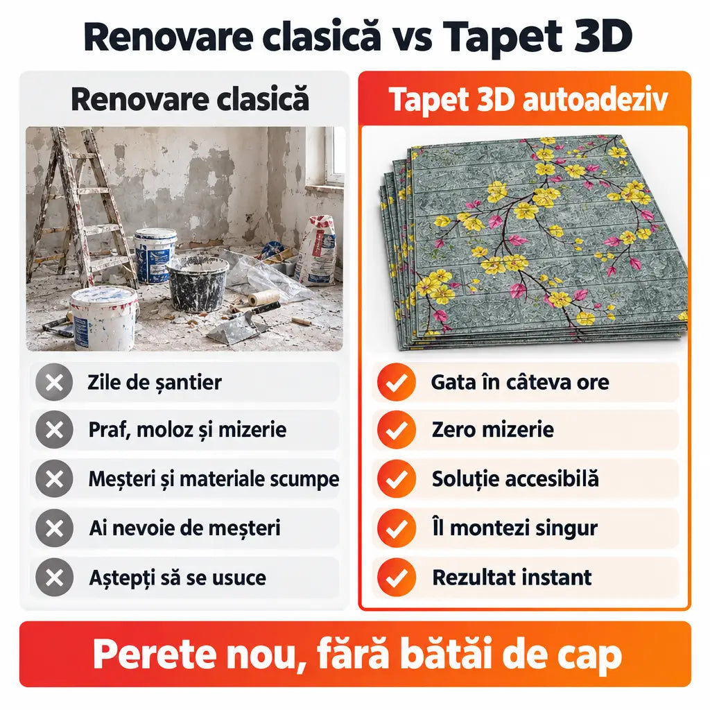 Renovare clasică vs tapet 3D autoadeziv