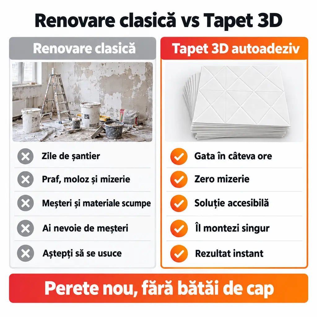 Renovare clasică vs tapet 3D autoadeziv