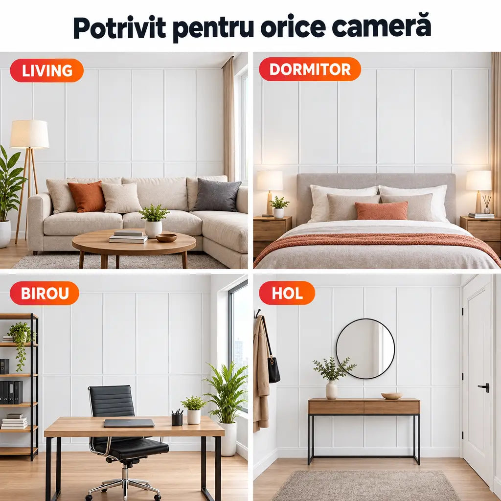 Tapet 3D alb potrivit pentru living, dormitor, birou și hol