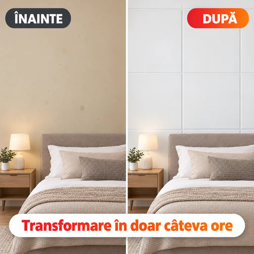 Înainte și după montajul tapetului 3D placă dublă alb