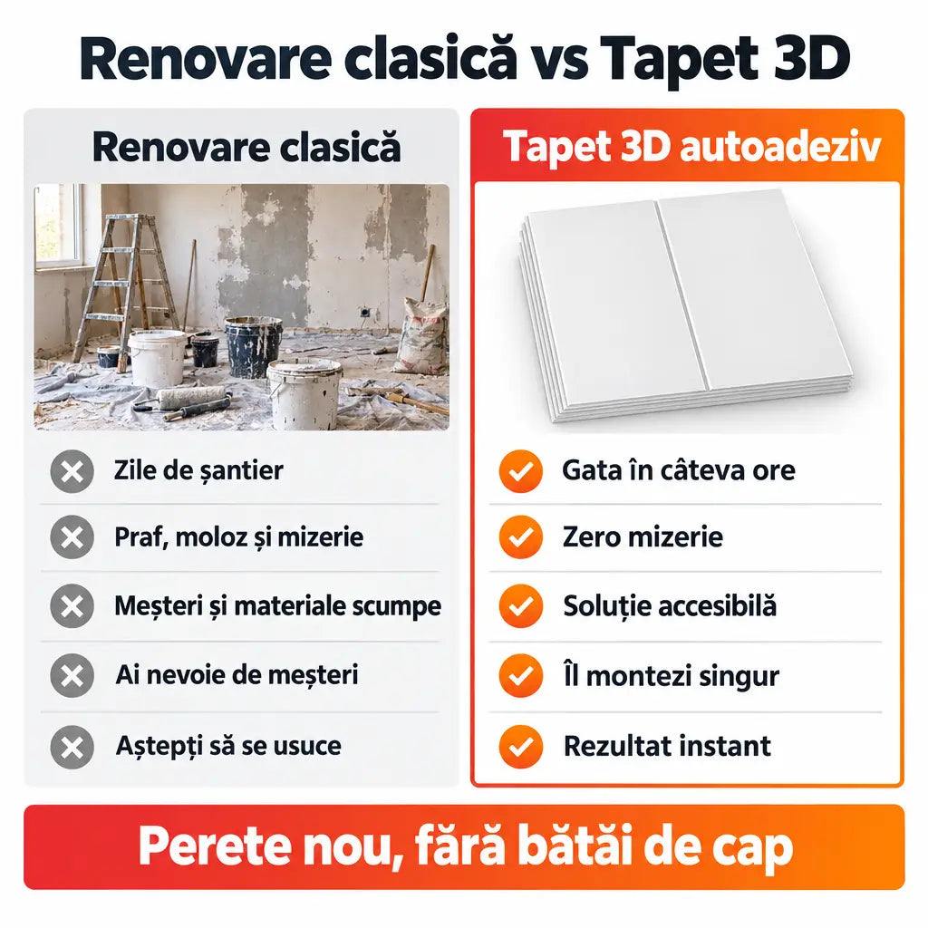Renovare clasică vs tapet 3D autoadeziv