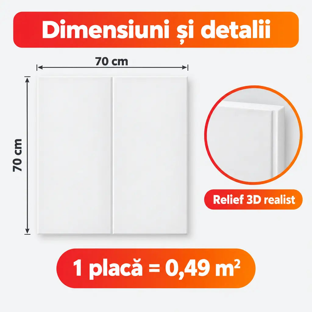 Dimensiuni placă tapet 3D placă dublă: 70x70 cm, 0,49 m²