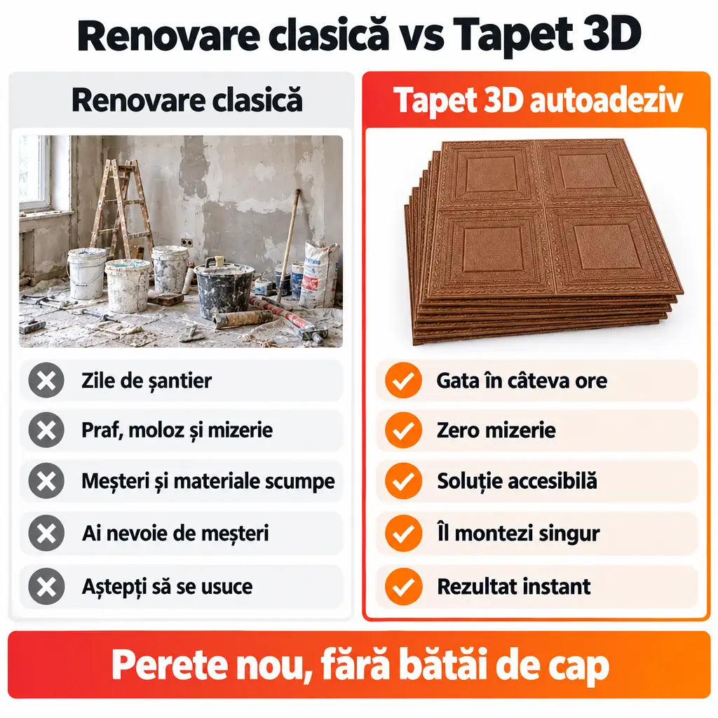 Renovare clasică vs tapet 3D autoadeziv
