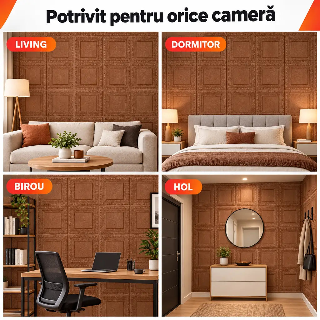 Tapet 3D lemn maro potrivit pentru living, dormitor, birou și hol