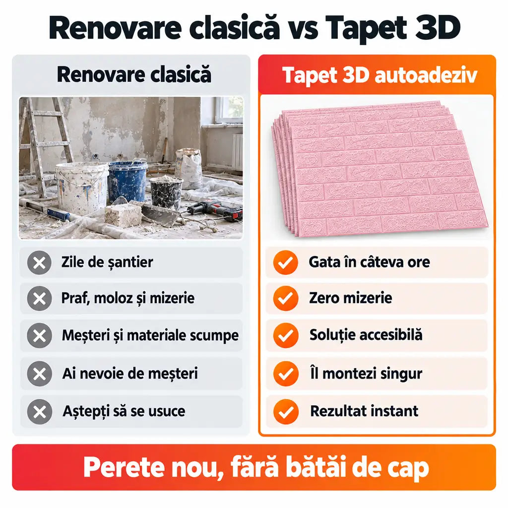 Renovare clasică vs tapet 3D autoadeziv