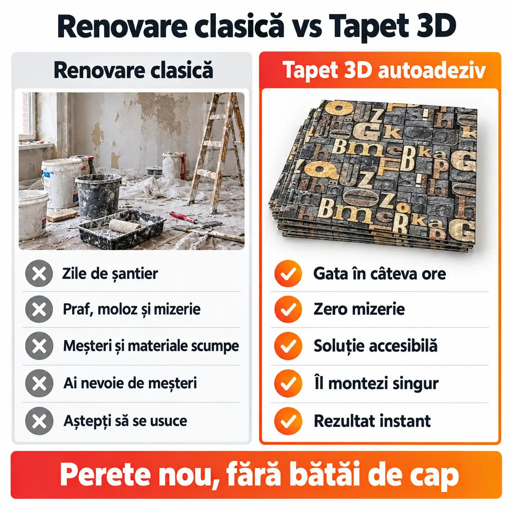 Renovare clasică vs tapet 3D autoadeziv