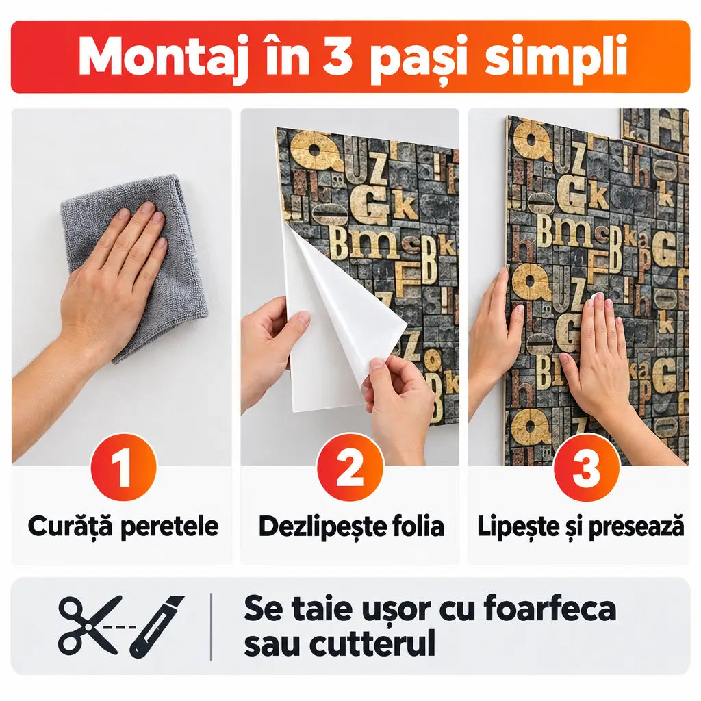 Montaj tapet 3D autoadeziv în 3 pași simpli