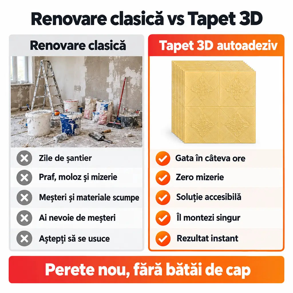 Renovare clasică vs tapet 3D autoadeziv