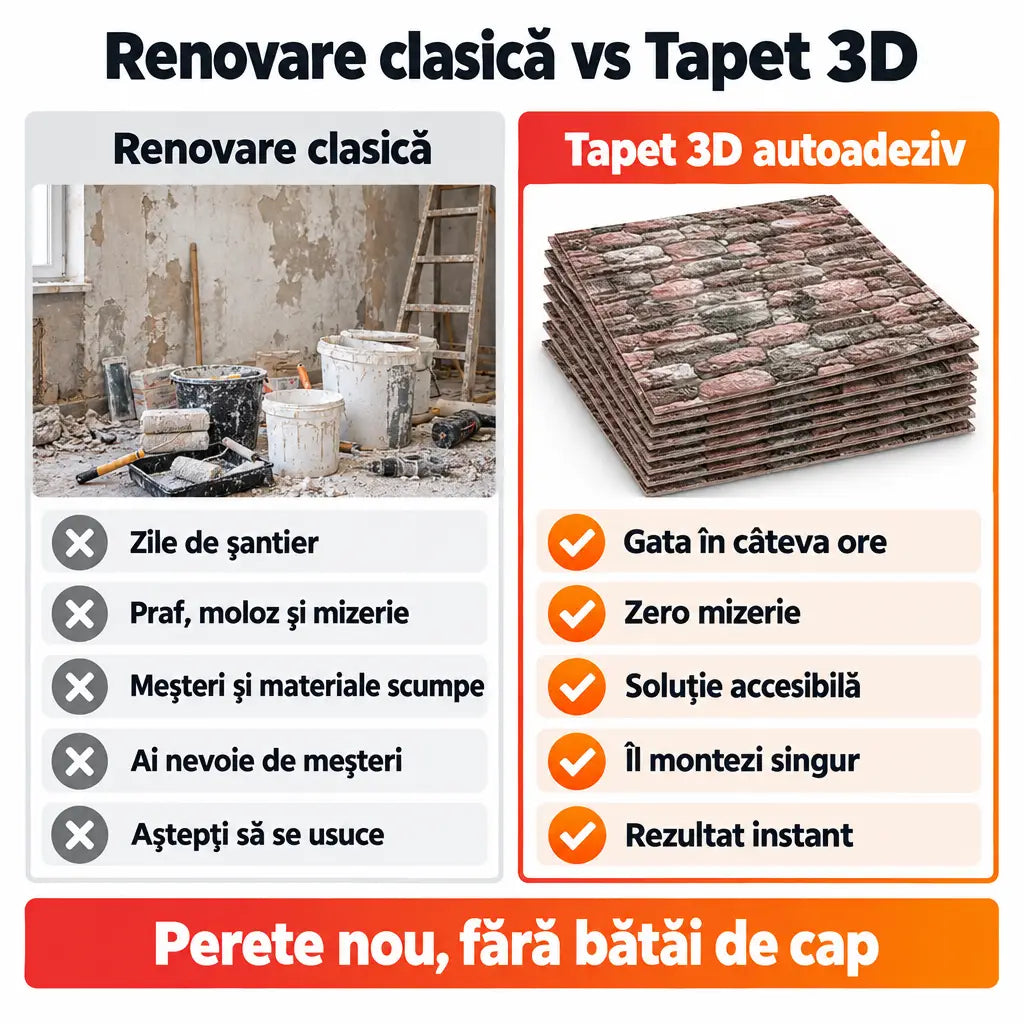Renovare clasică vs tapet 3D autoadeziv