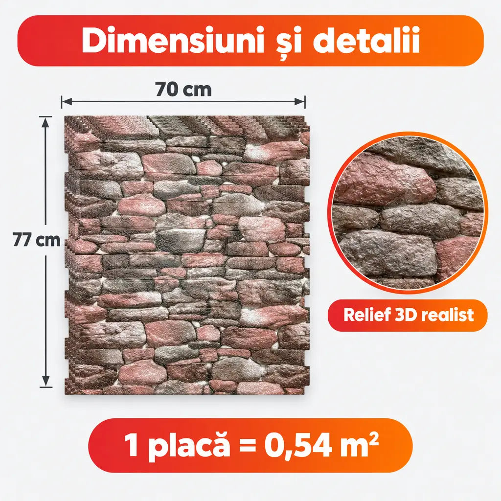 Dimensiuni placă tapet 3D TG-88: 70x77 cm, 0,54 m²