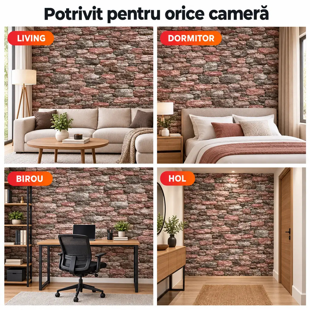Tapet 3D piatră de râu potrivit pentru living, dormitor, birou și hol