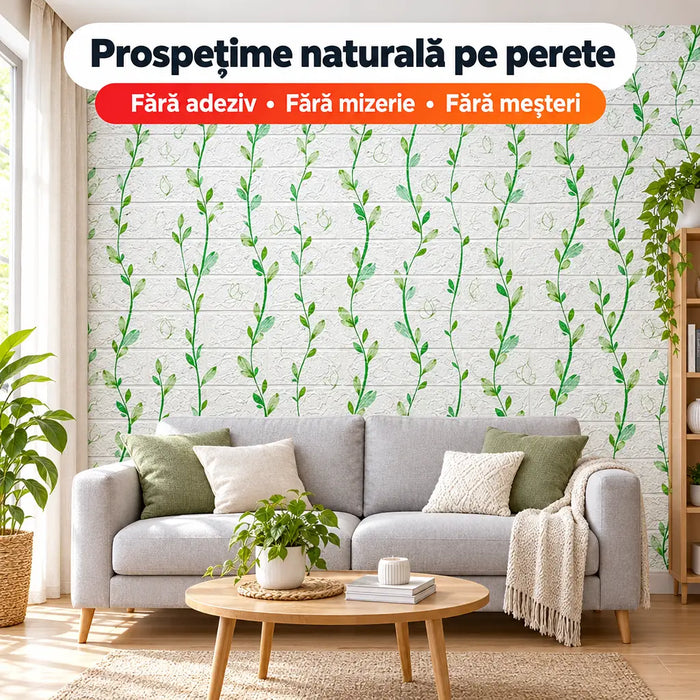Tapet 3D Autoadeziv Model Frunze, Alb/Verde – imagine 2