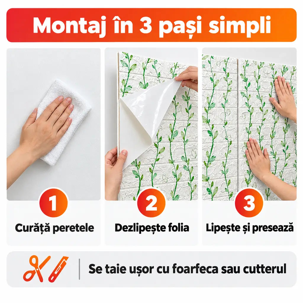 Montaj tapet 3D autoadeziv în 3 pași simpli