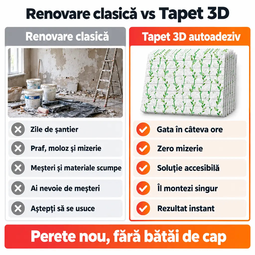 Renovare clasică vs tapet 3D autoadeziv