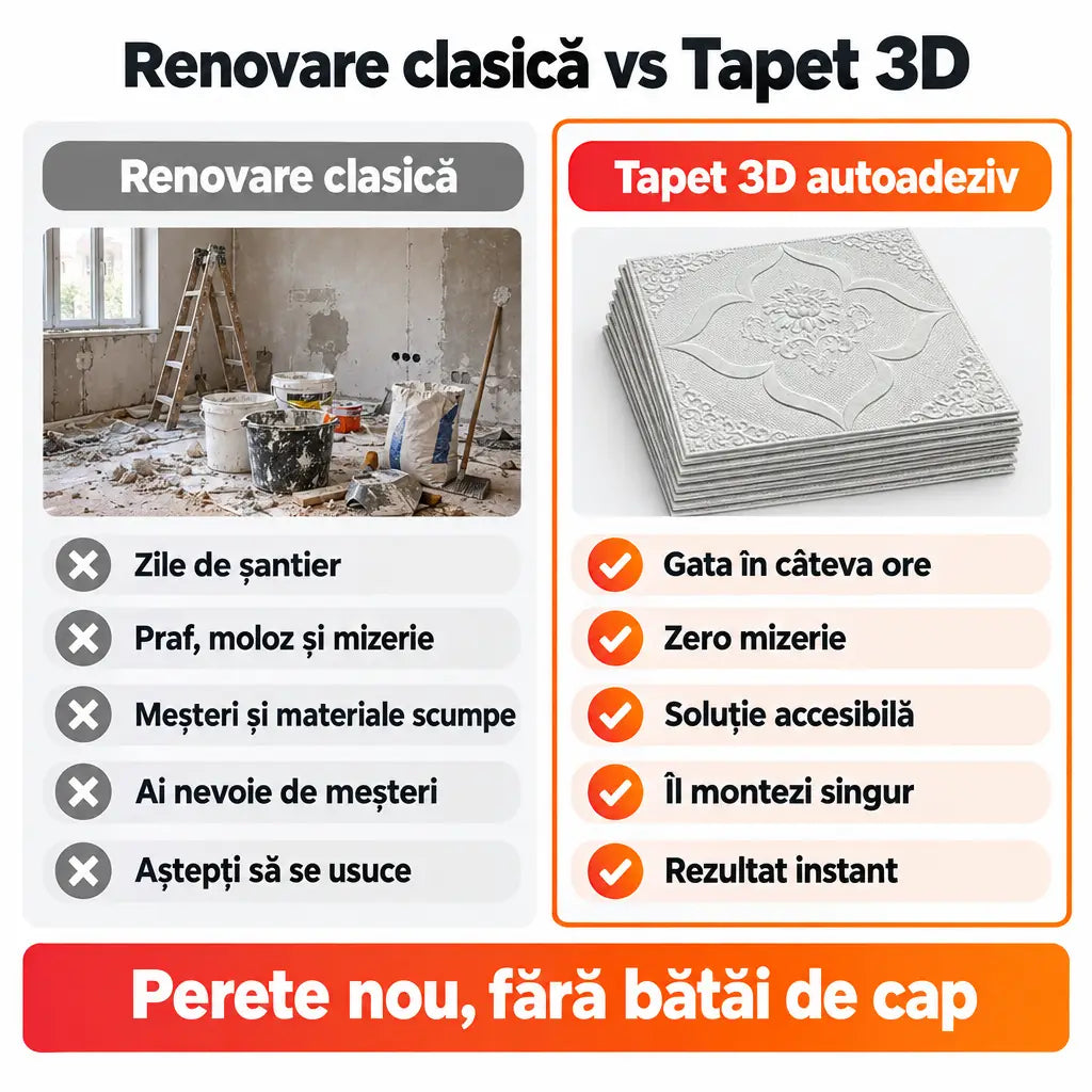 Renovare clasică vs tapet 3D autoadeziv