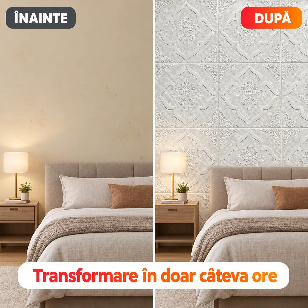 Înainte și după montajul tapetului 3D floral alb