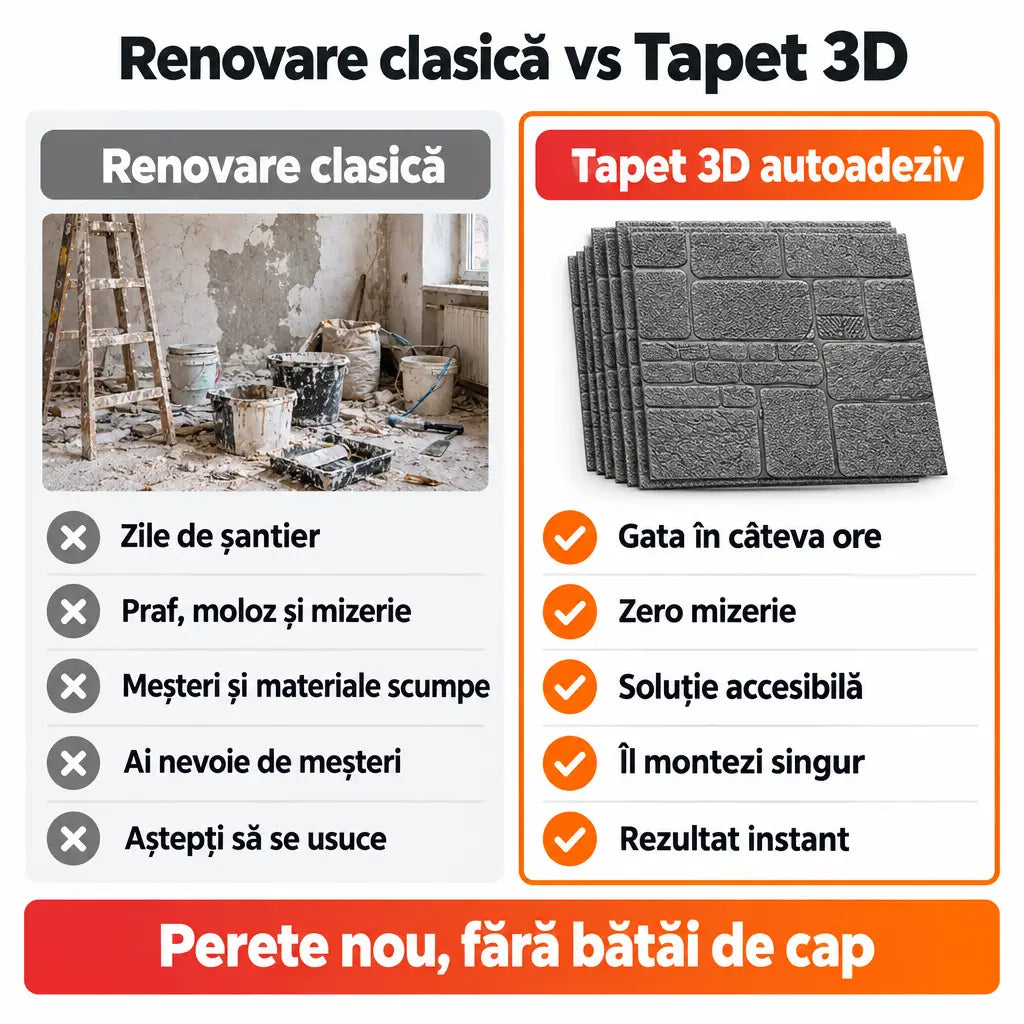 Renovare clasică vs tapet 3D autoadeziv