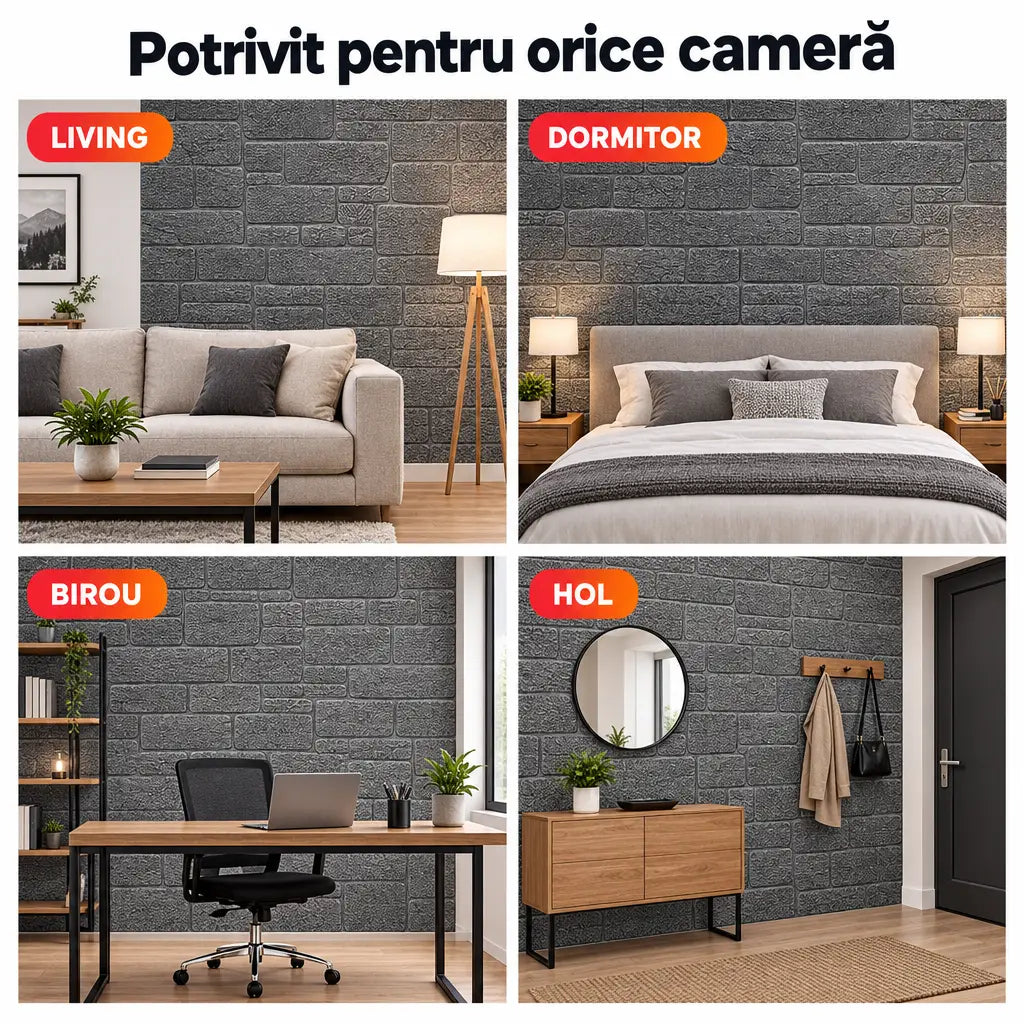 Tapet 3D piatră gri potrivit pentru living, dormitor, birou și hol