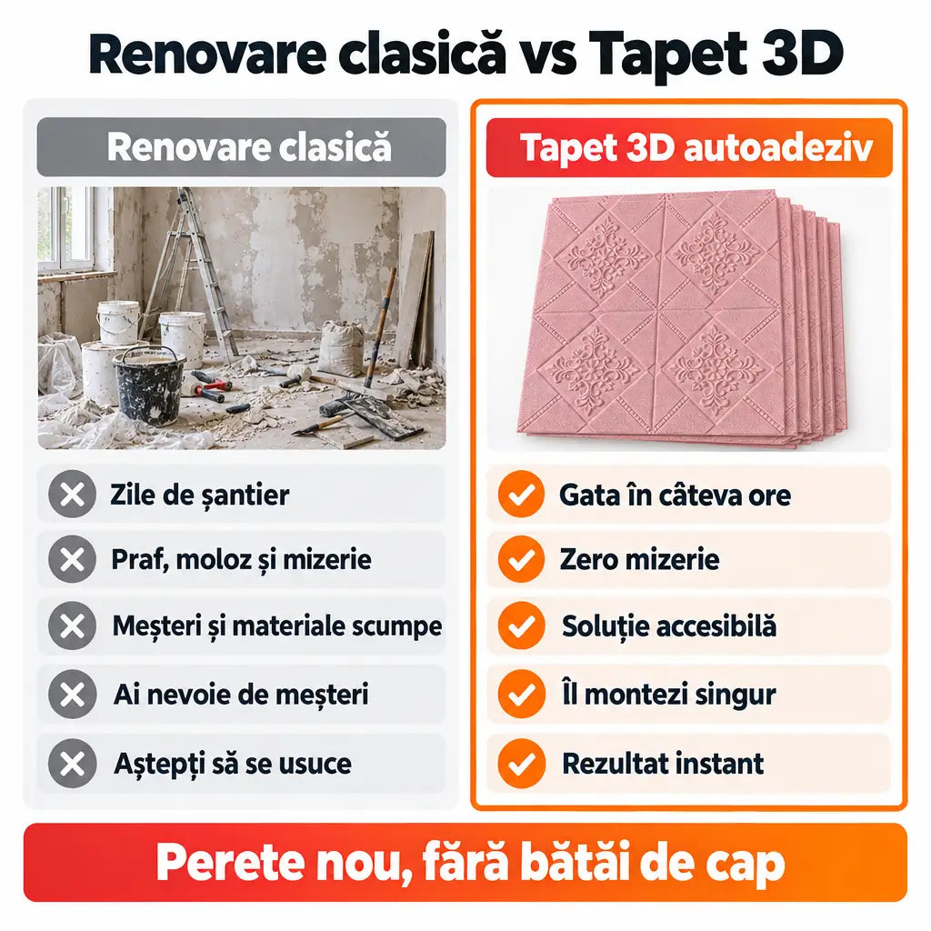 Renovare clasică vs tapet 3D autoadeziv