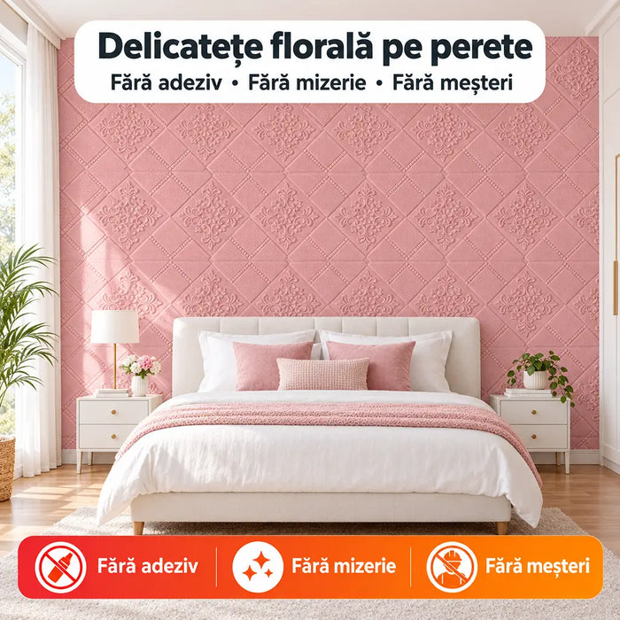Tapet 3D Autoadeziv Model Flori Abstracte, Roz – imagine 4