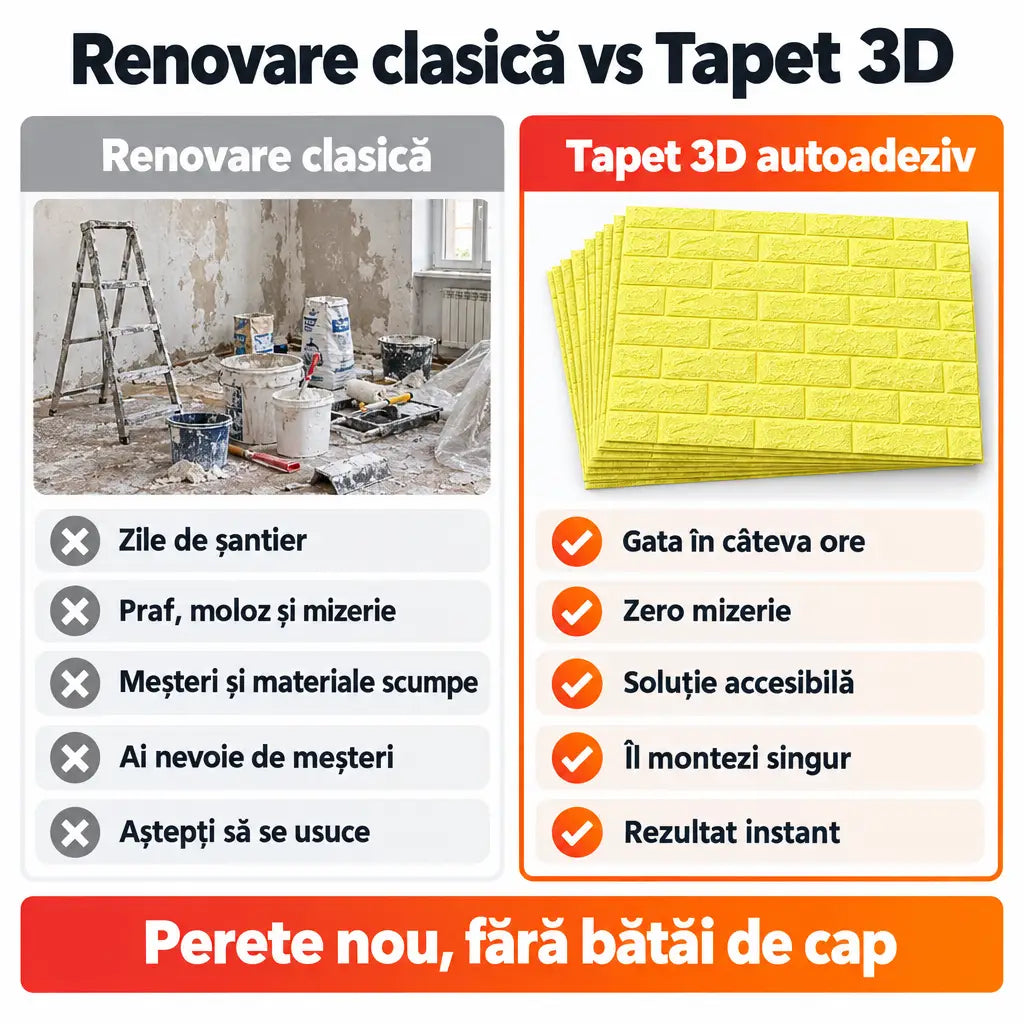 Renovare clasică vs tapet 3D autoadeziv