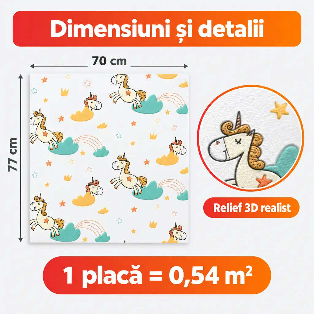 Dimensiuni placă tapet 3D K7373-31: 70x77 cm, 0,54 m²