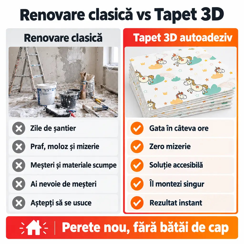 Renovare clasică vs tapet 3D autoadeziv